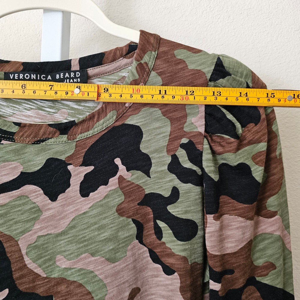 VERONICA BEARD Porter Camouflage Print Puff Long Sleeve Pullover Top Sz XS - Picture 10 of 12